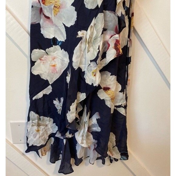 Intermix Women’s Barletta Maxi Wrap Dress Floral Print Navy Blue Silk Medium - Picture 4 of 10